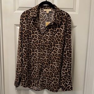 Michael Kors Leopard Print Button Down Shirt